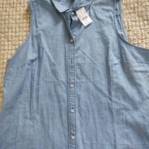 🆕NWT J. CREW SLEEVELESS BUTTON- DOWN CHAMBRAY SHIRT